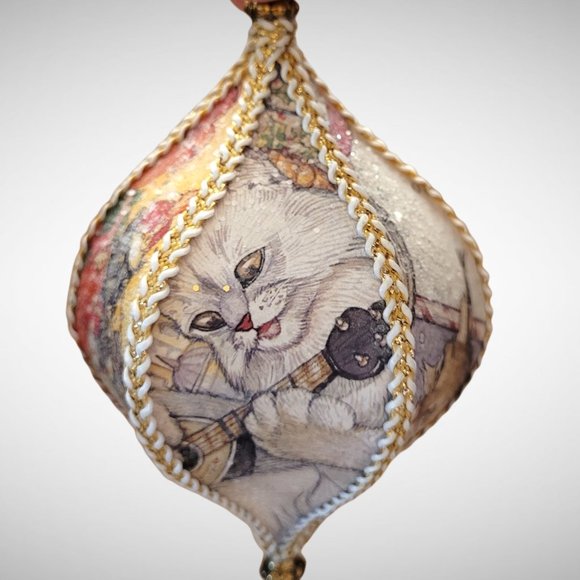 OOAK Upcycled Paper Ornament Fancy Christmas Cats Glitter Chandelier Crystal - Picture 4 of 12